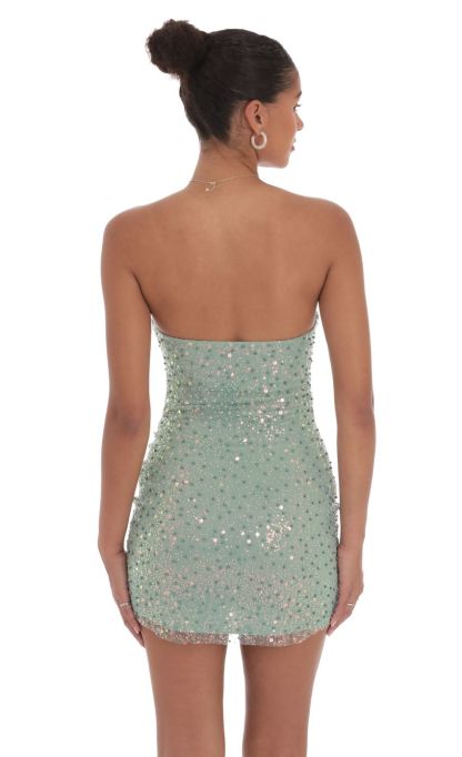 Strapless Sequin Beaded Dress in Sage Green-Sunny Prom. All rights reserved.