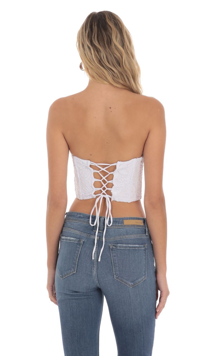 Sequin Floral Embroidered Corset Top on White-Sunny Prom. All rights reserved.