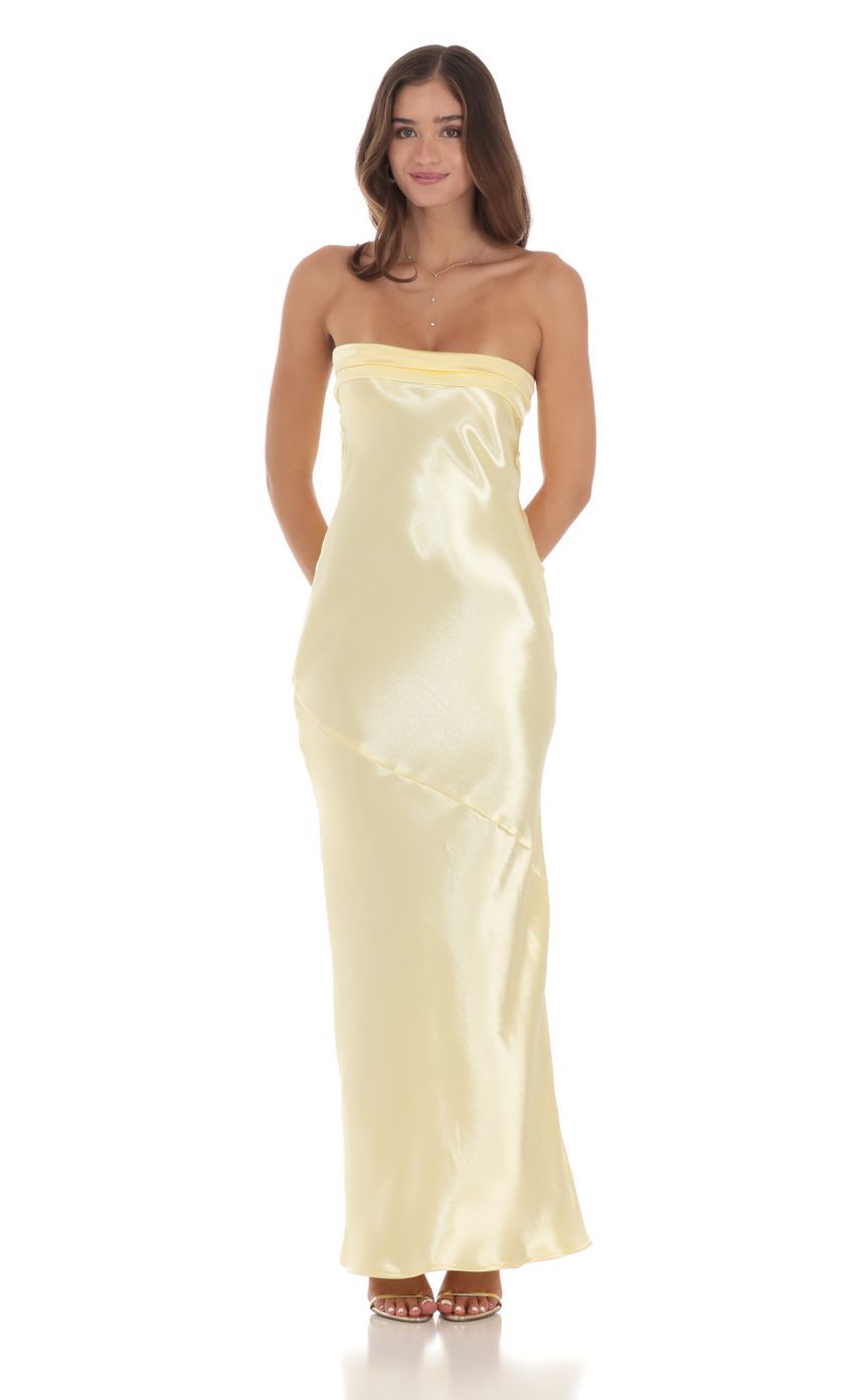 Strapless Satin Open Back Maxi Dress in Yellow-Sunny Prom. All rights reserved.