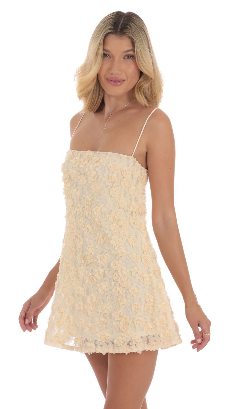 Textured Floral Square Neck Dress in Cream-Sunny Prom. All rights reserved.