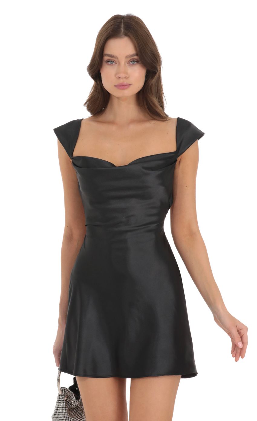 Satin Open Back Dress in Black-Sunny Prom. All rights reserved.