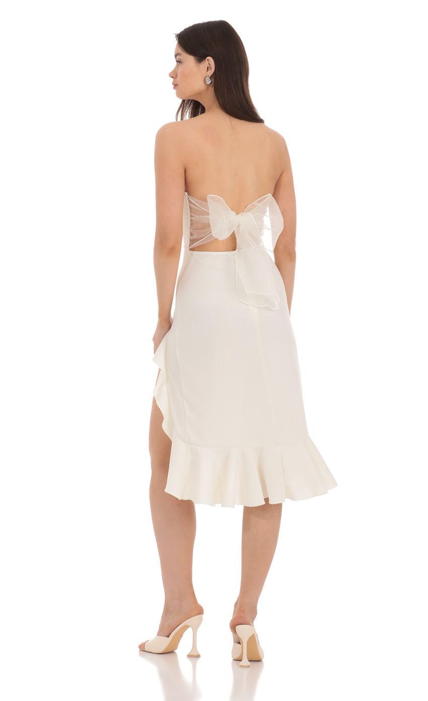 Strapless Back Bow Midi Dress in Ivory-Sunny Prom. All rights reserved.