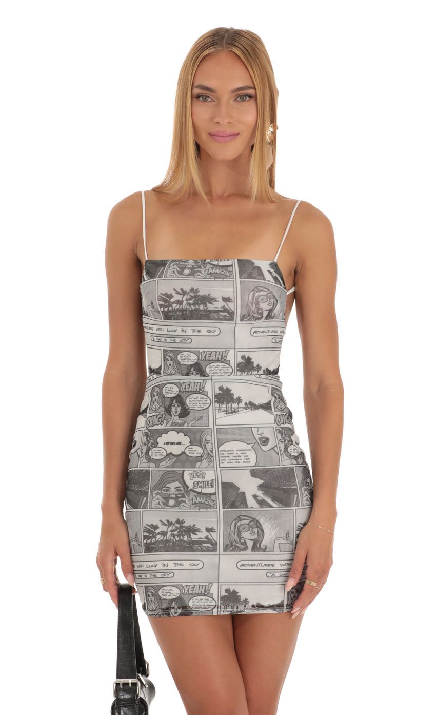 Starstruck Mesh Dress with Comics Print-Sunny Prom. All rights reserved.