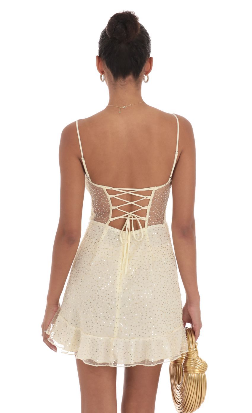Sequin Ruffle Dress in Pale Yellow-Sunny Prom. All rights reserved.