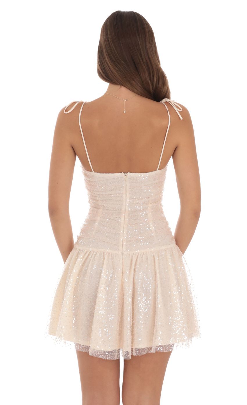 Sequin Ruched Fit and Flare Dress in Peachy Pink-Sunny Prom. All rights reserved.
