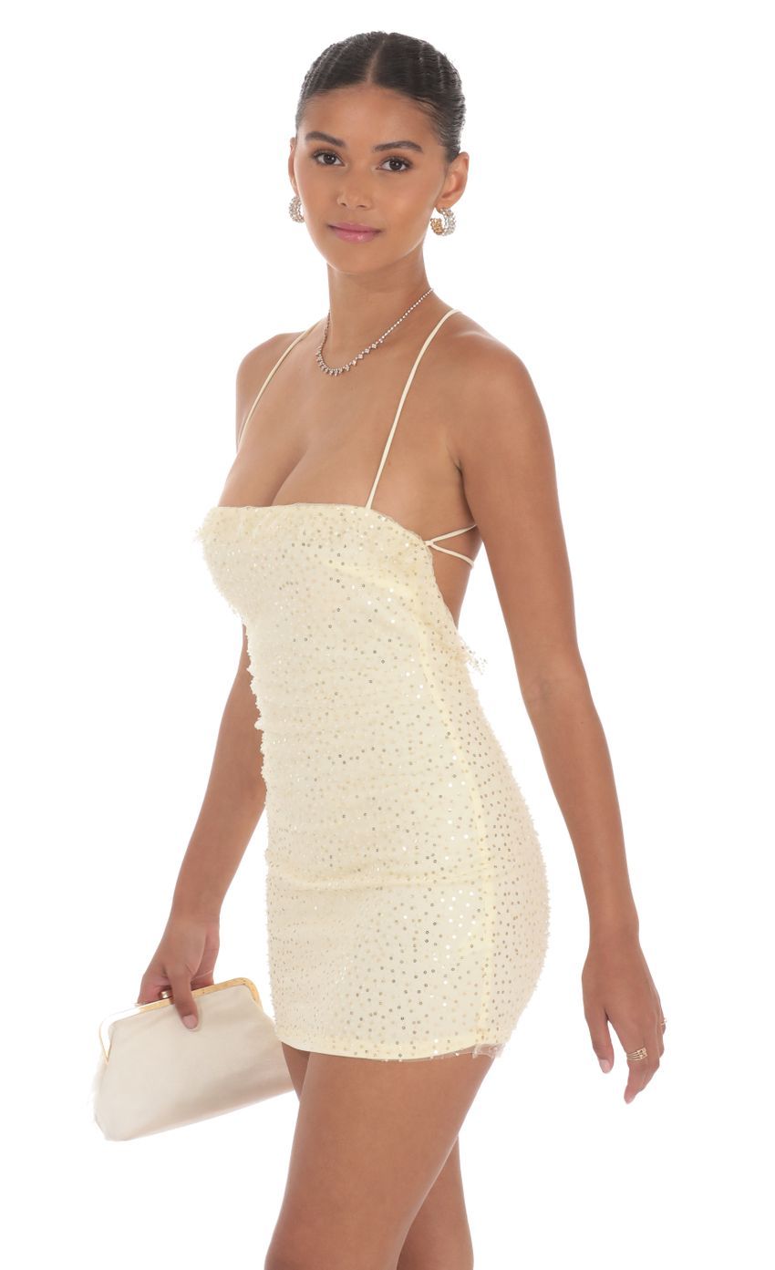 Sequin Ruffle Mini Dress in Yellow-Sunny Prom. All rights reserved.