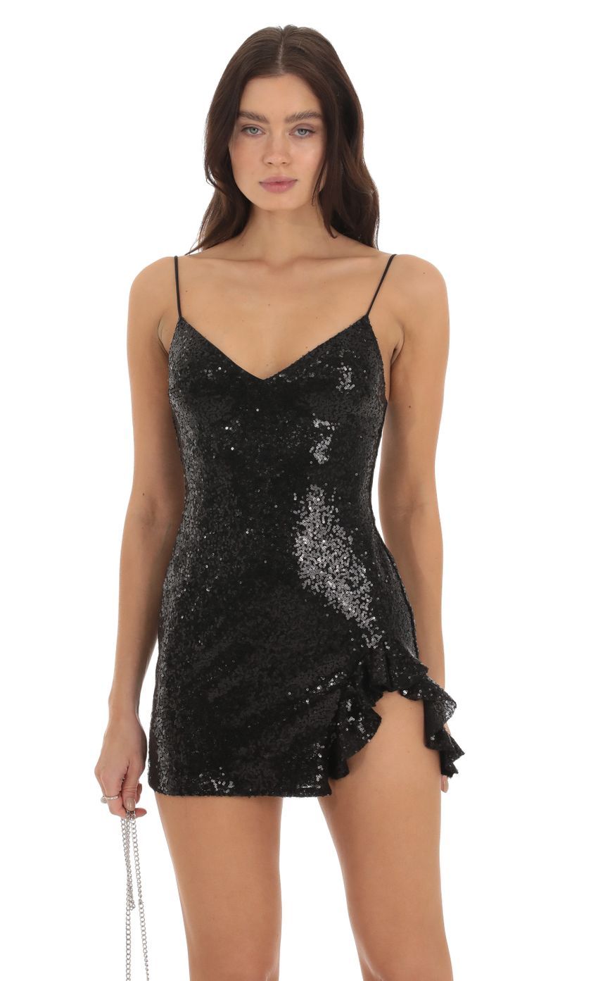 Sequin V-Neck Dress in Black-Sunny Prom. All rights reserved.