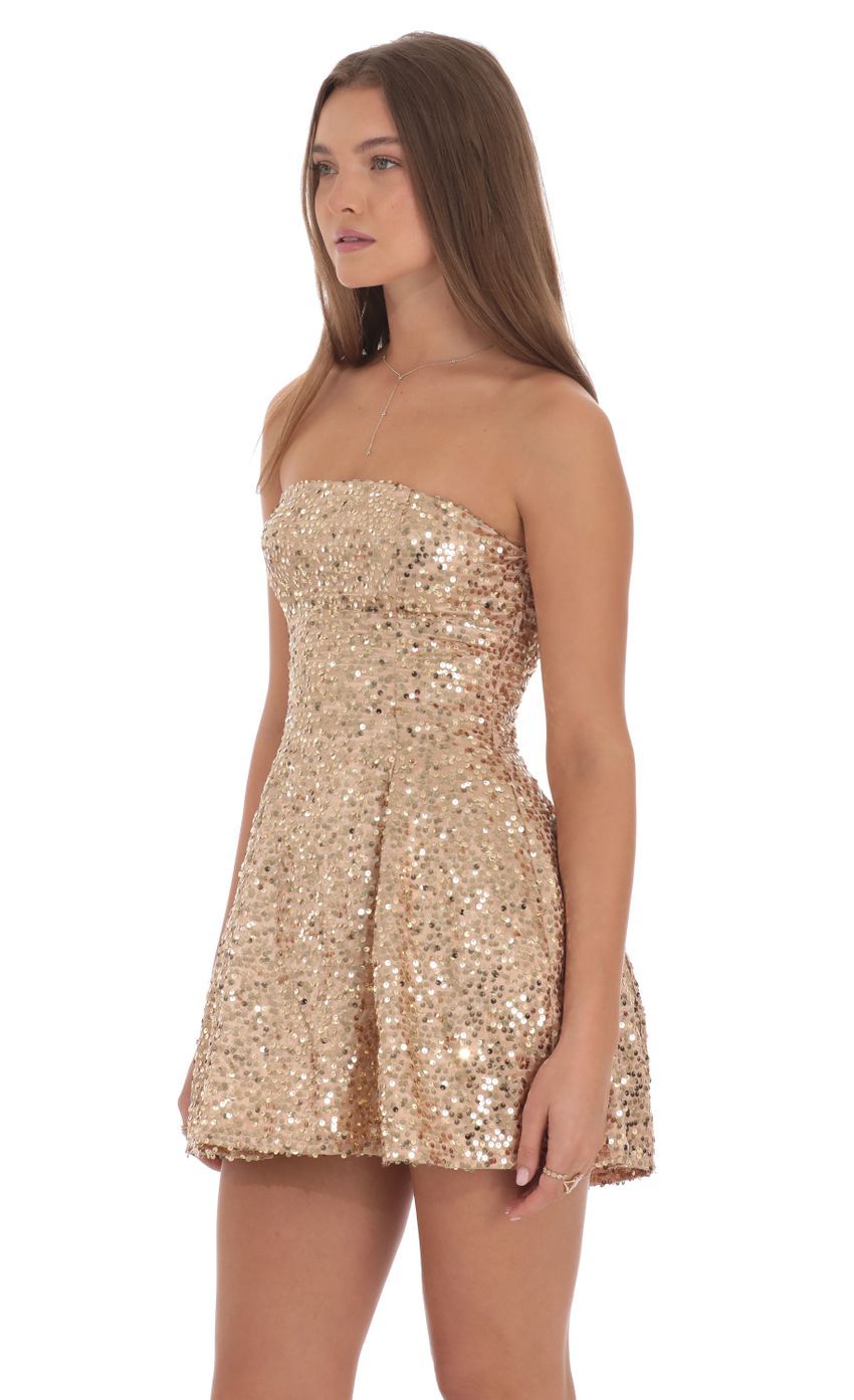 Sequin Strapless Fit and Flare Dress in Gold-Sunny Prom. All rights reserved.