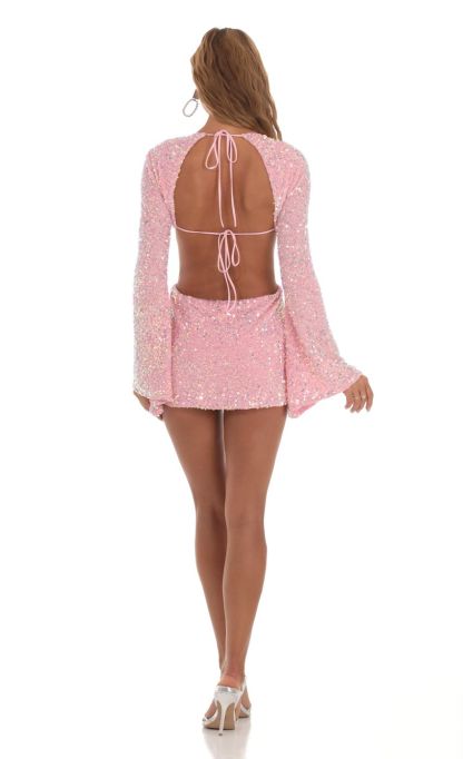 Velvet Sequin Cutout Dress in Pink-Sunny Prom. All rights reserved.