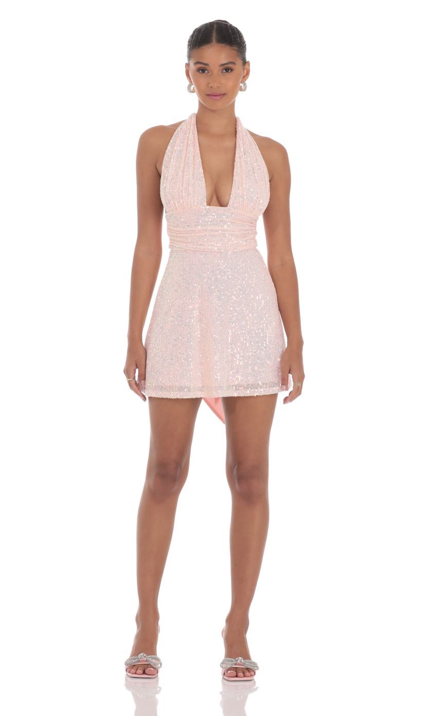 Sequin Halter Dress in Pink-Sunny Prom. All rights reserved.