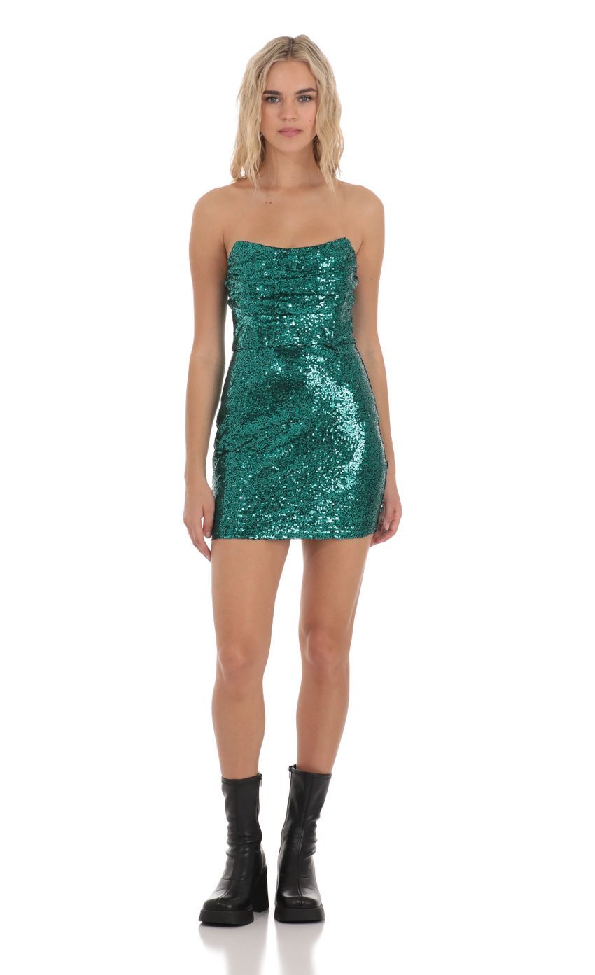 Sequin Corset Strapless Dress in Green-Sunny Prom. All rights reserved.