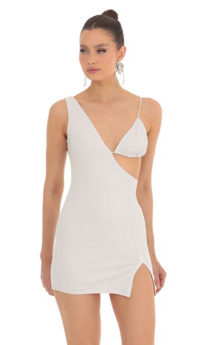Shimmer Bust Cutout Dress in White-Sunny Prom. All rights reserved.