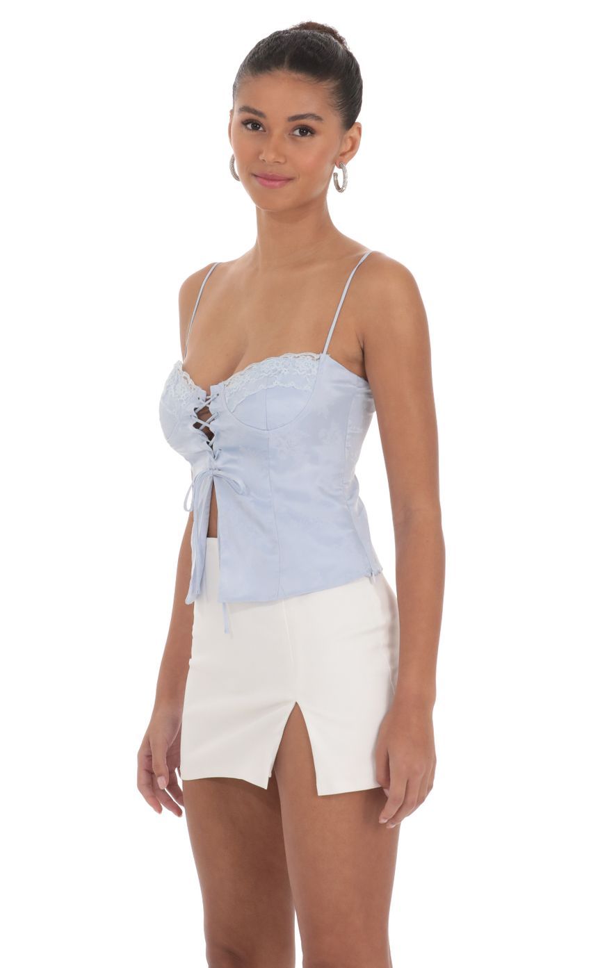 Satin Jacquard Top in Blue-Sunny Prom. All rights reserved.