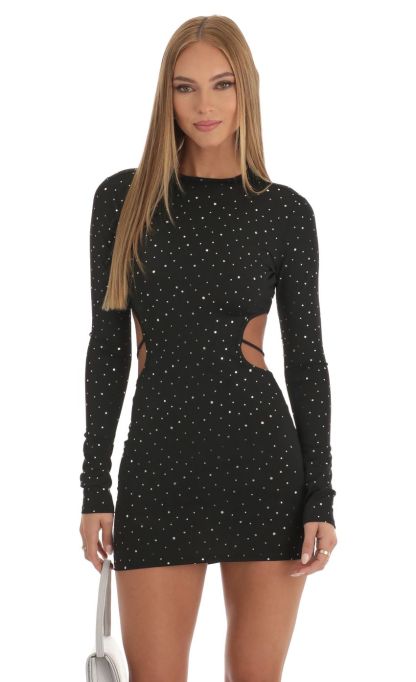 Shimmer Cutout Open Back Dress in Black-Sunny Prom. All rights reserved.