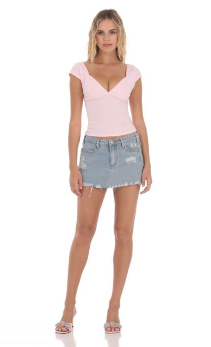 Short Sleeve V-Neck Top in Pink-Sunny Prom. All rights reserved.