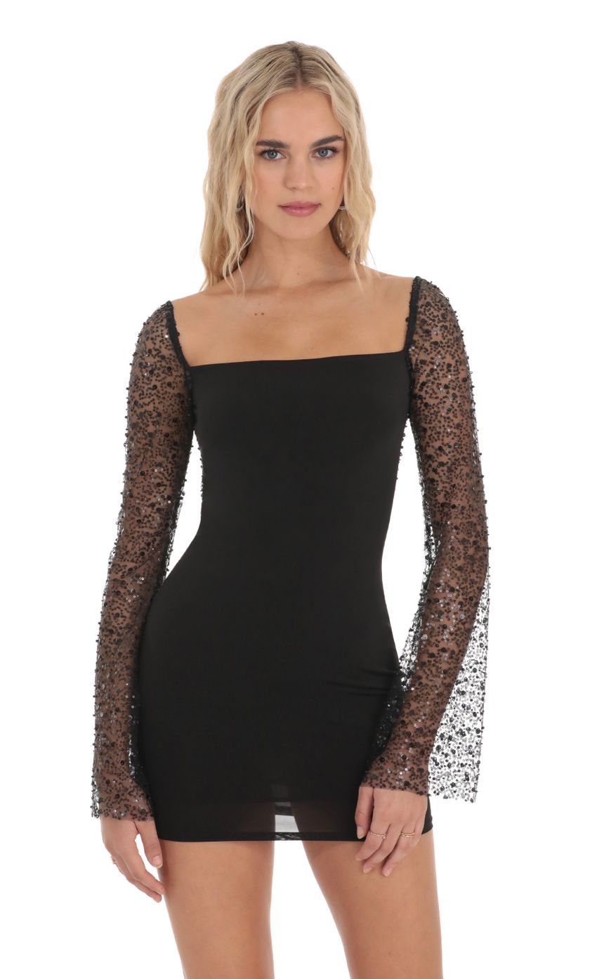 Sequin Long Sleeve Dress in Black-Sunny Prom. All rights reserved.