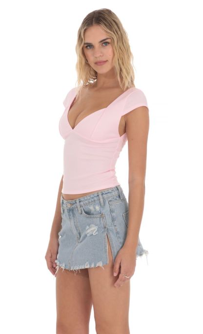 Short Sleeve V-Neck Top in Pink-Sunny Prom. All rights reserved.