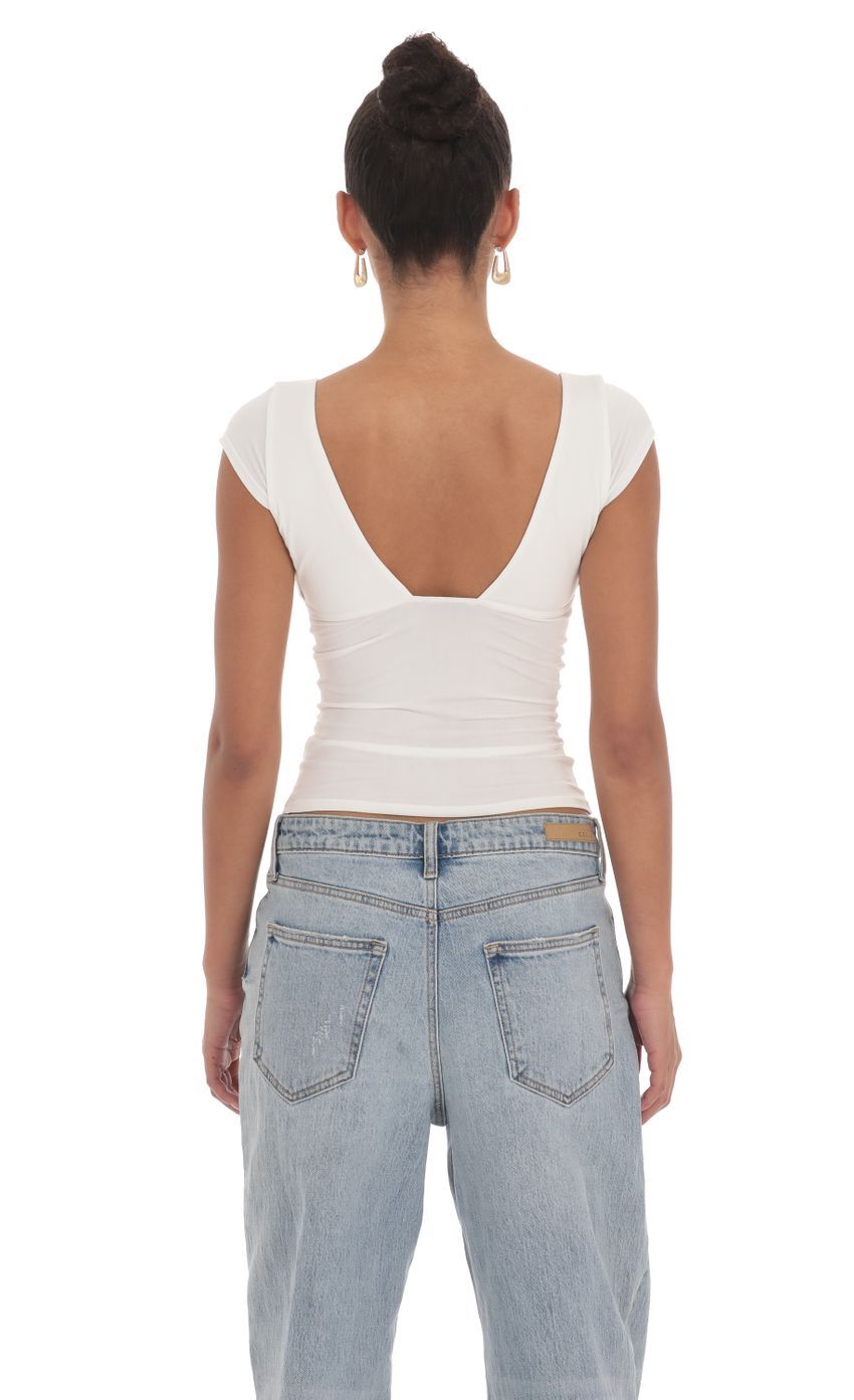Short Sleeve V-Neck Top in White-Sunny Prom. All rights reserved.