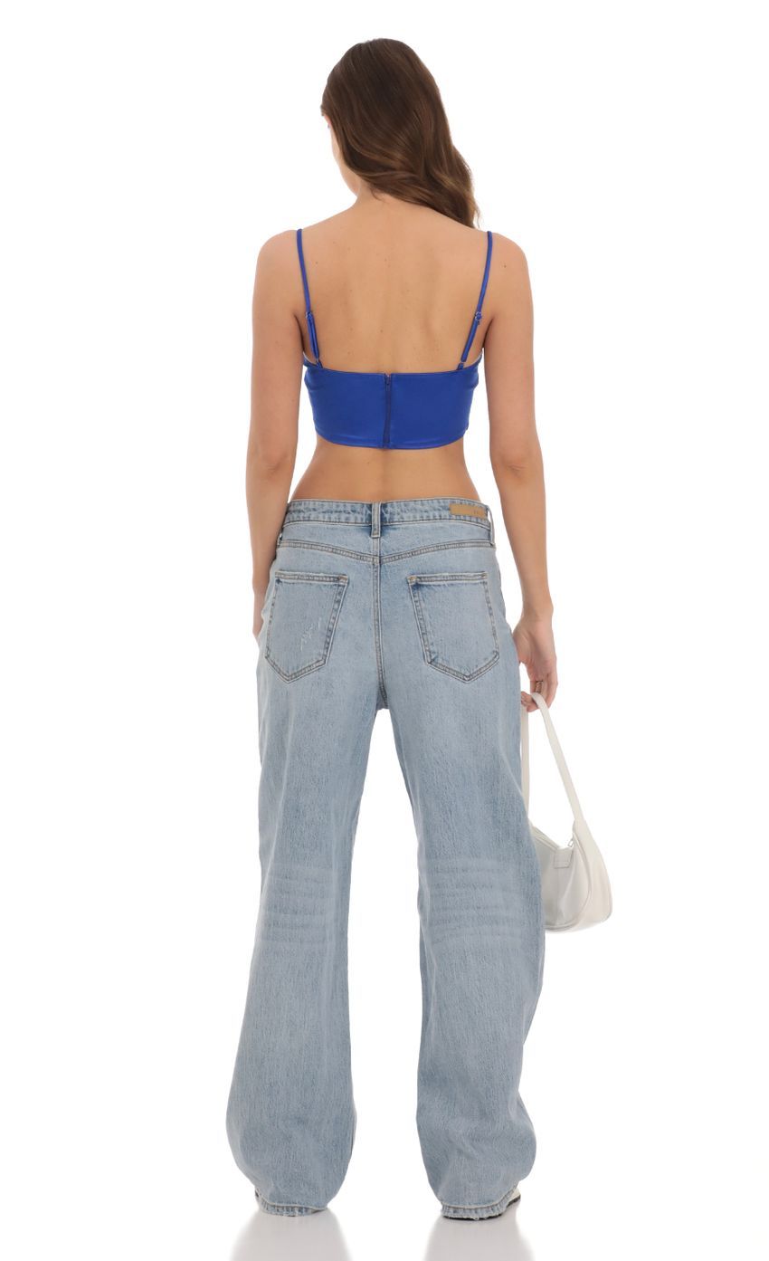 Satin Corset Crop Top in Royal Blue-Sunny Prom. All rights reserved.