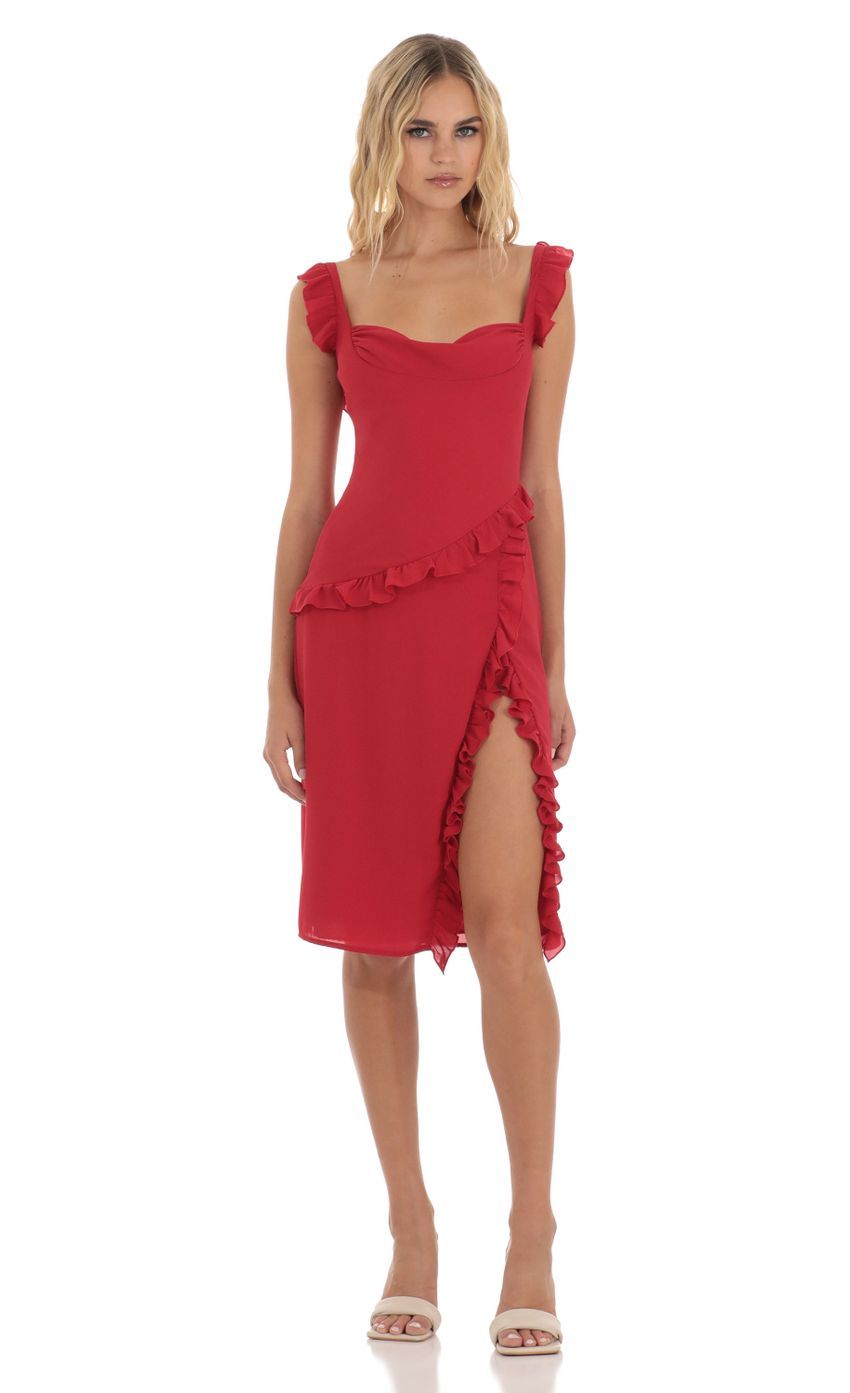 Ruffle Dress in Red-Sunny Prom. All rights reserved.