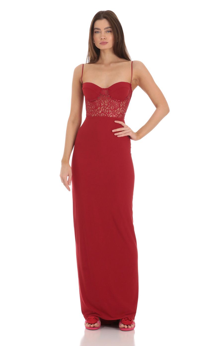 Sequin Lace Cutout Maxi Dress in Red-Sunny Prom. All rights reserved.
