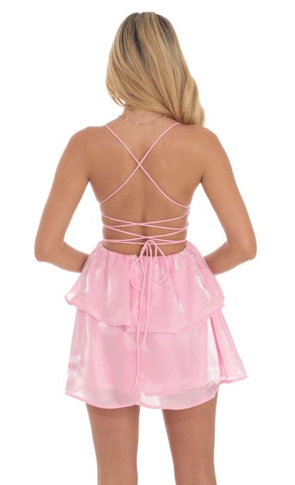 Shimmer Lace Up Dress in Pink-Sunny Prom. All rights reserved.