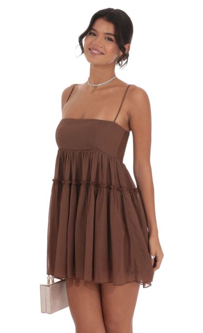 Shimmer Babydoll Dress in Brown-Sunny Prom. All rights reserved.