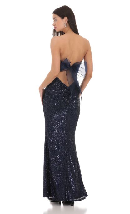 Sequin Strapless Maxi Dress in Navy-Sunny Prom. All rights reserved.