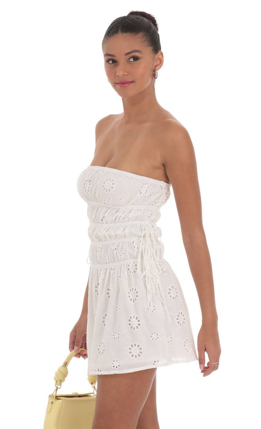 Strapless Eyelet Dress in White-Sunny Prom. All rights reserved.