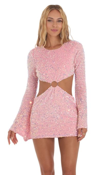 Velvet Sequin Cutout Dress in Pink-Sunny Prom. All rights reserved.