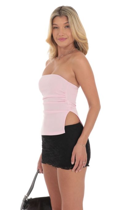 Strapless Double Slit Top in Pink-Sunny Prom. All rights reserved.