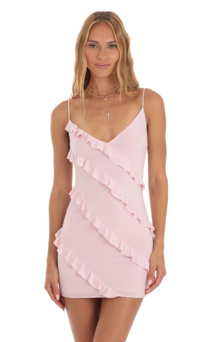 Ruffle Mini Dress in Pink-Sunny Prom. All rights reserved.