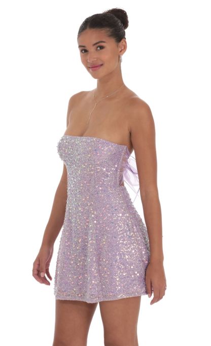 Sequin Glitter Strapless Fit and Flare Dress in Lilac-Sunny Prom. All rights reserved.