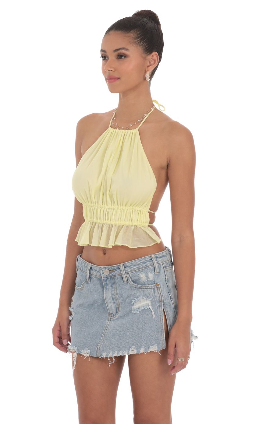 Shimmer Halter Open Back Top in Yellow-Sunny Prom. All rights reserved.
