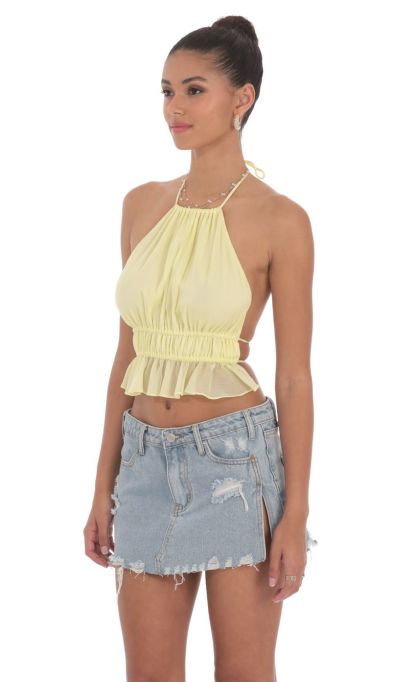 Shimmer Halter Open Back Top in Yellow-Sunny Prom. All rights reserved.