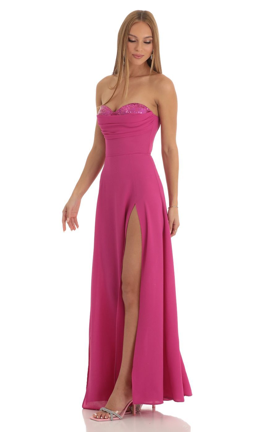 Sequin Bust Crepe Maxi Dress in Hot Pink-Sunny Prom. All rights reserved.