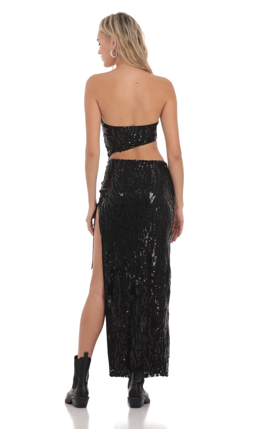 Strapless Sequin Cutout Maxi Dress in Black-Sunny Prom. All rights reserved.