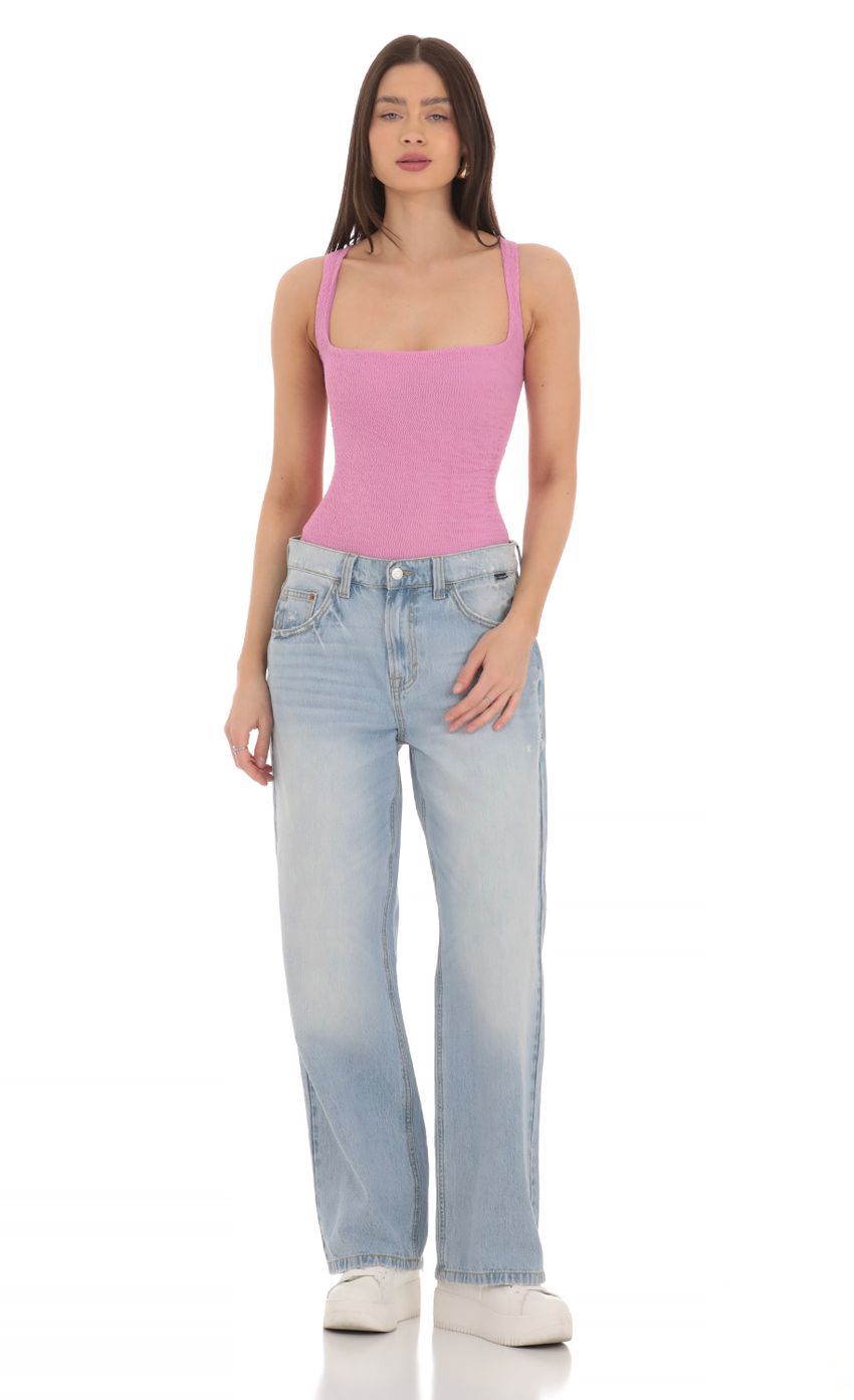 Textured Square Neck Bodysuit in Purple-Sunny Prom. All rights reserved.