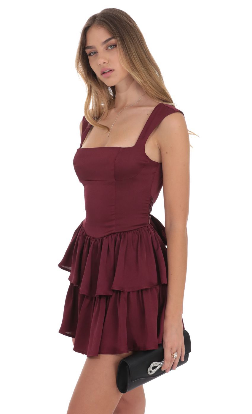 Wide Strap Ruffle Dress in Burgundy-Sunny Prom. All rights reserved.