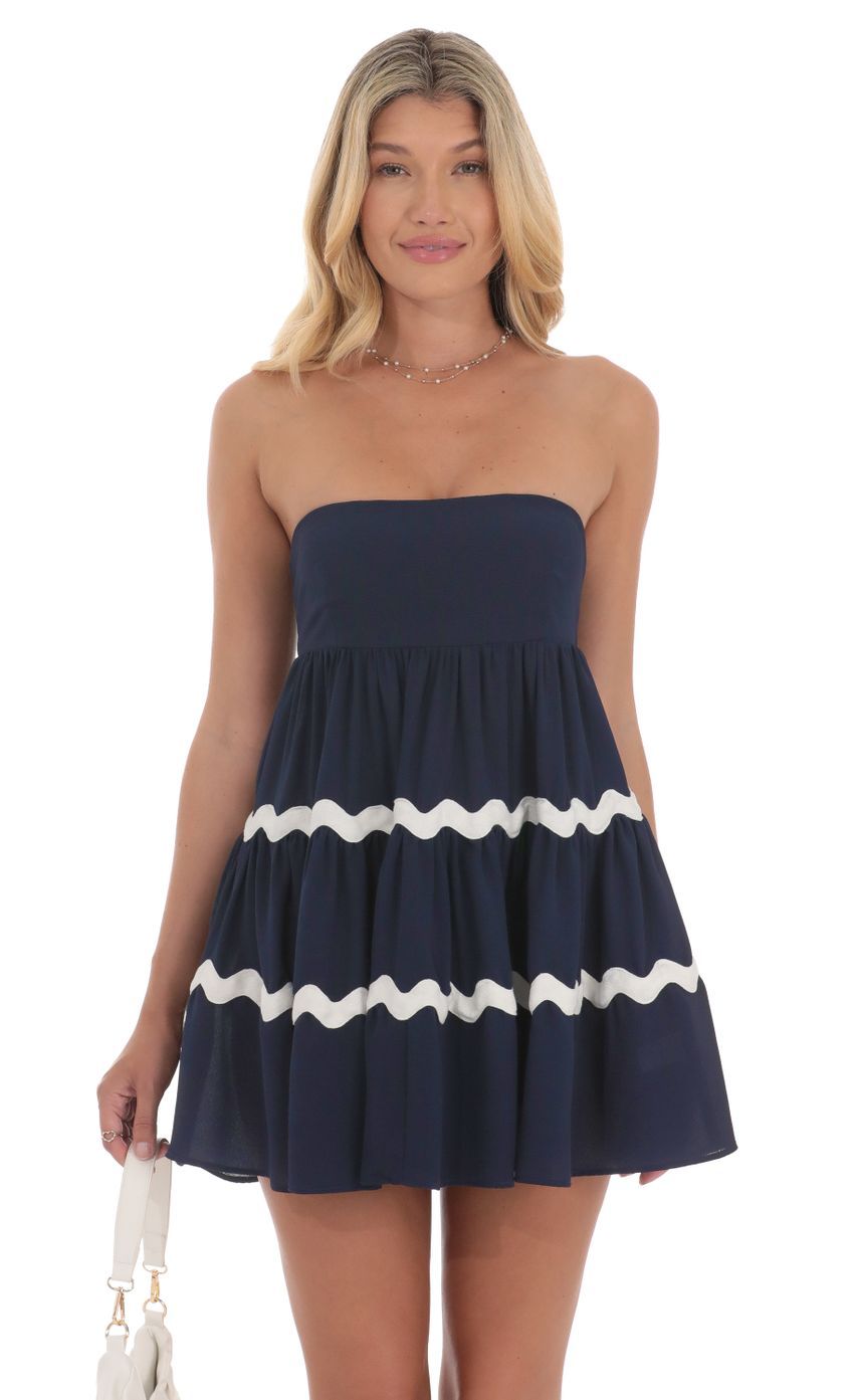 Wavy Stripe Babydoll Dress in Navy-Sunny Prom. All rights reserved.
