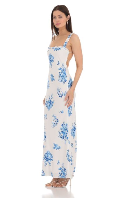 Square Neck Floral Maxi Dress in White-Sunny Prom. All rights reserved.