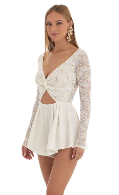 Sequin Lace Romper in White-Sunny Prom. All rights reserved.
