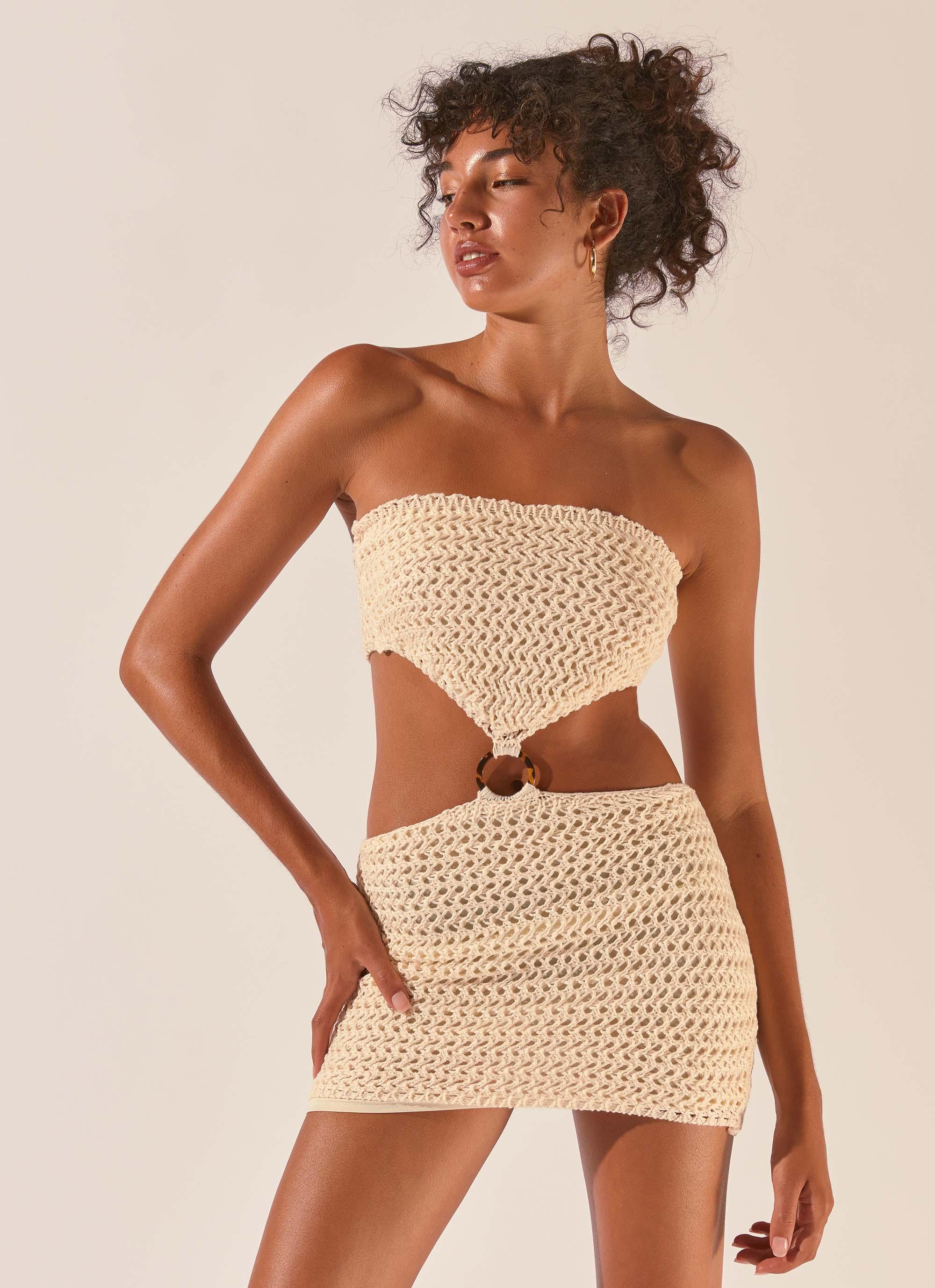 Balmy Nights Crochet Mini Dress - Seashell-Sunny Prom. All rights reserved.