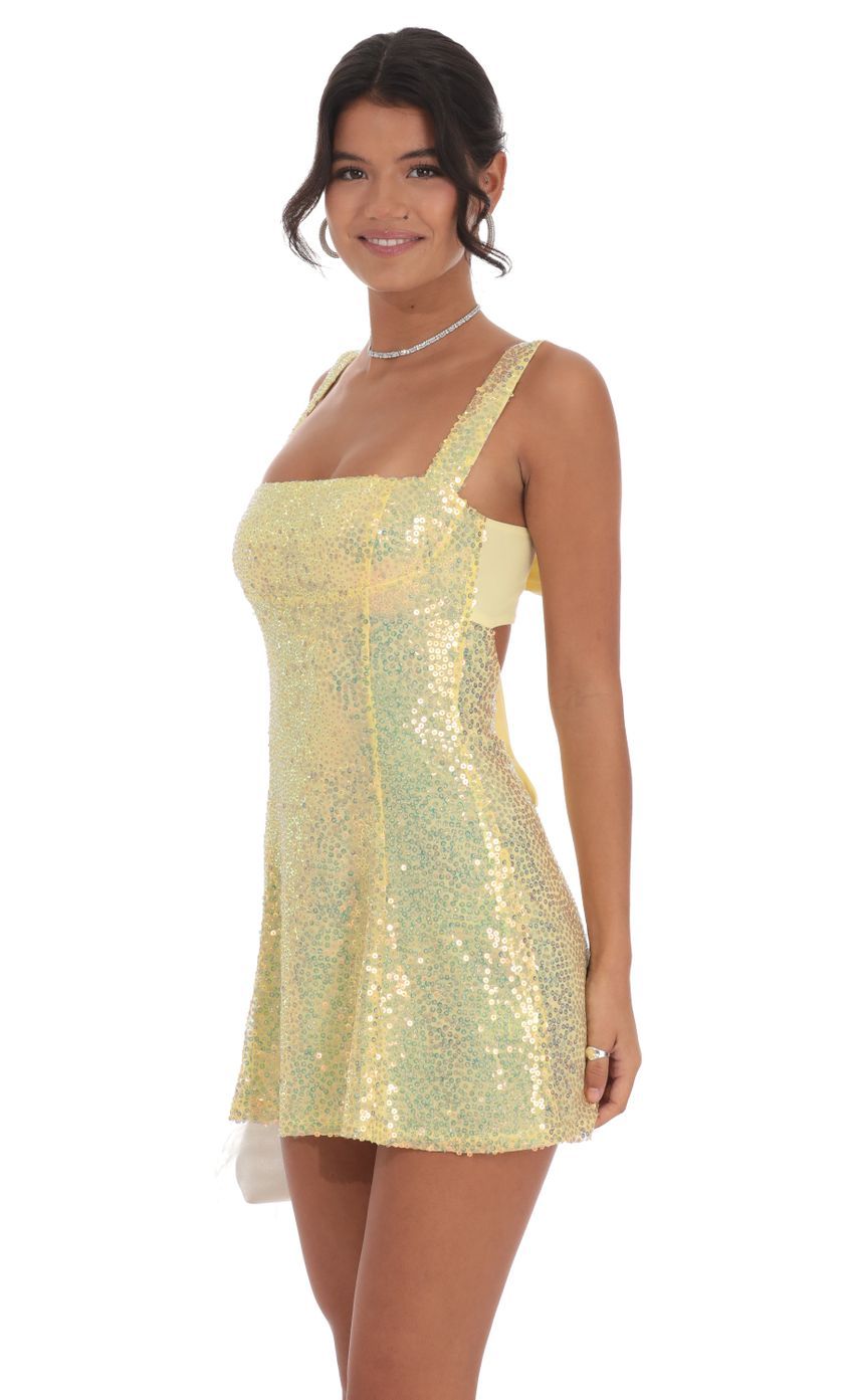 Sequin GLitter Back Bow Bodycon Dress in Yellow-Sunny Prom. All rights reserved.