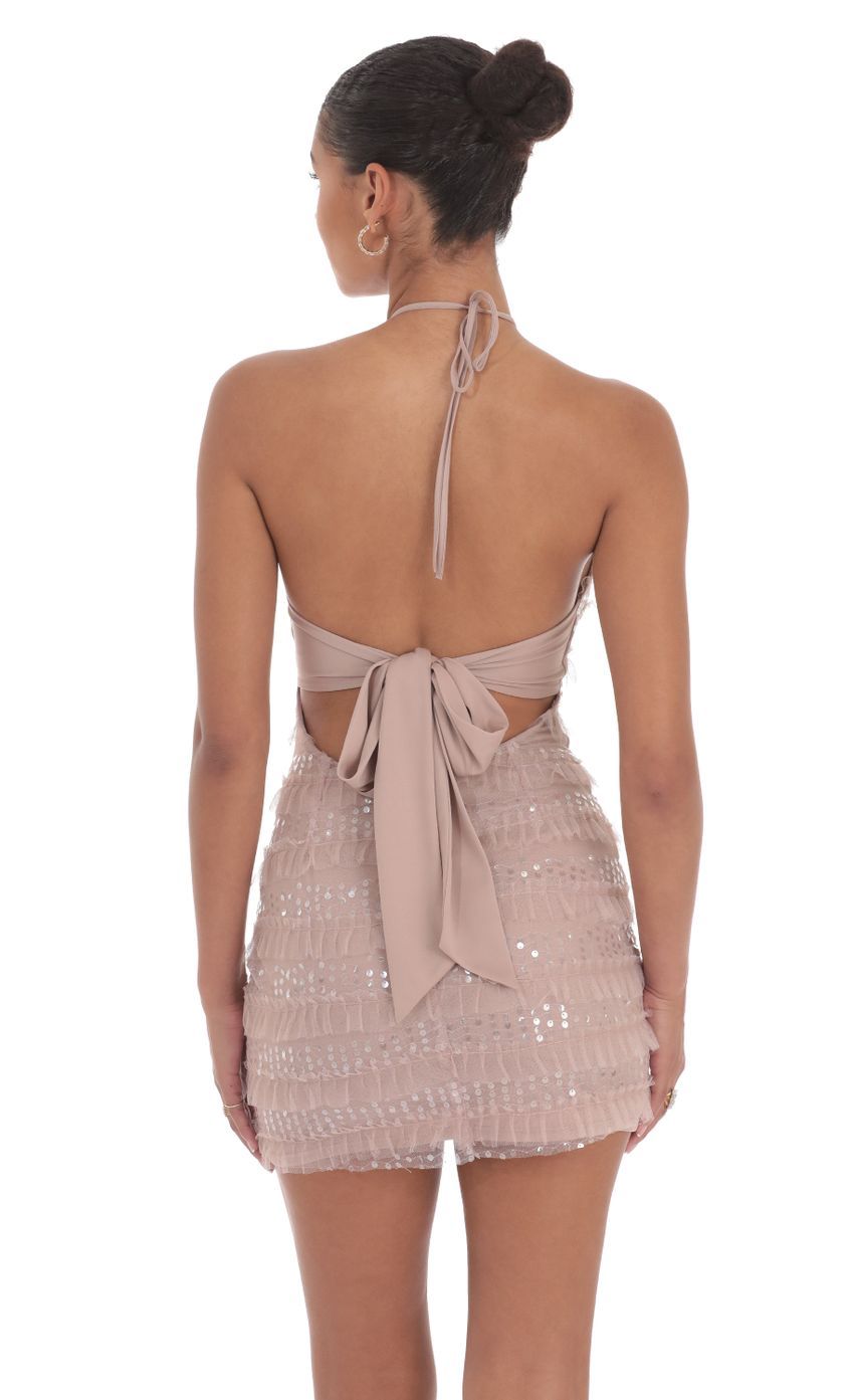 Sequin Ruffle Halter Bodycon Dress in Mauve-Sunny Prom. All rights reserved.