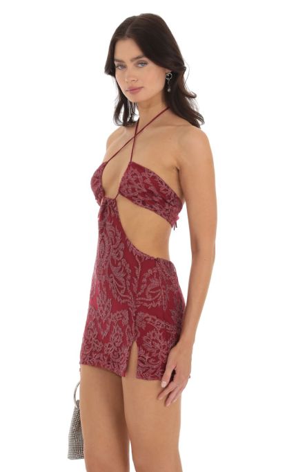 Shimmer Cutout Dress in Red-Sunny Prom. All rights reserved.