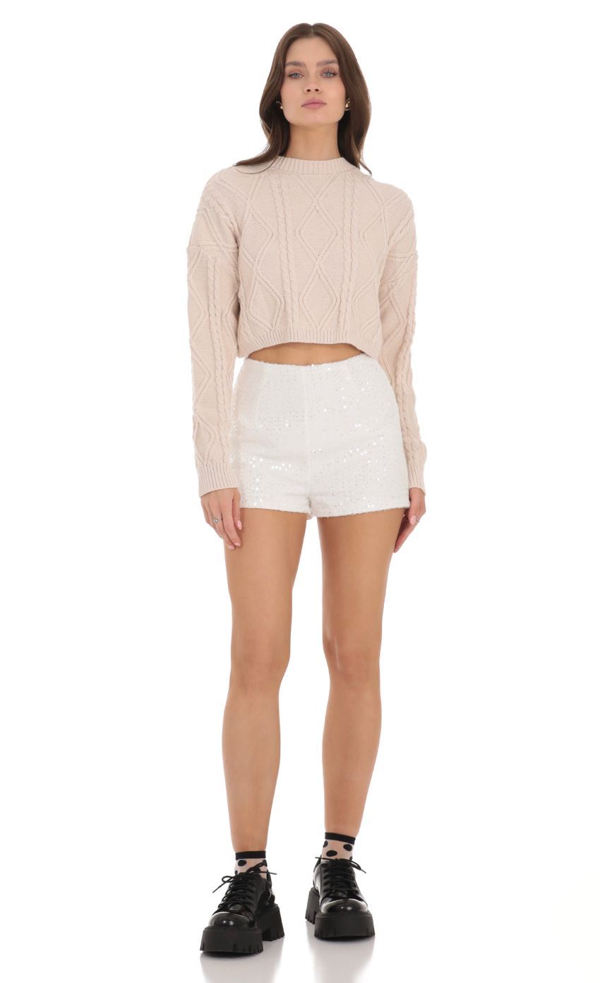 Sequin High Waisted Shorts in White-Sunny Prom. All rights reserved.
