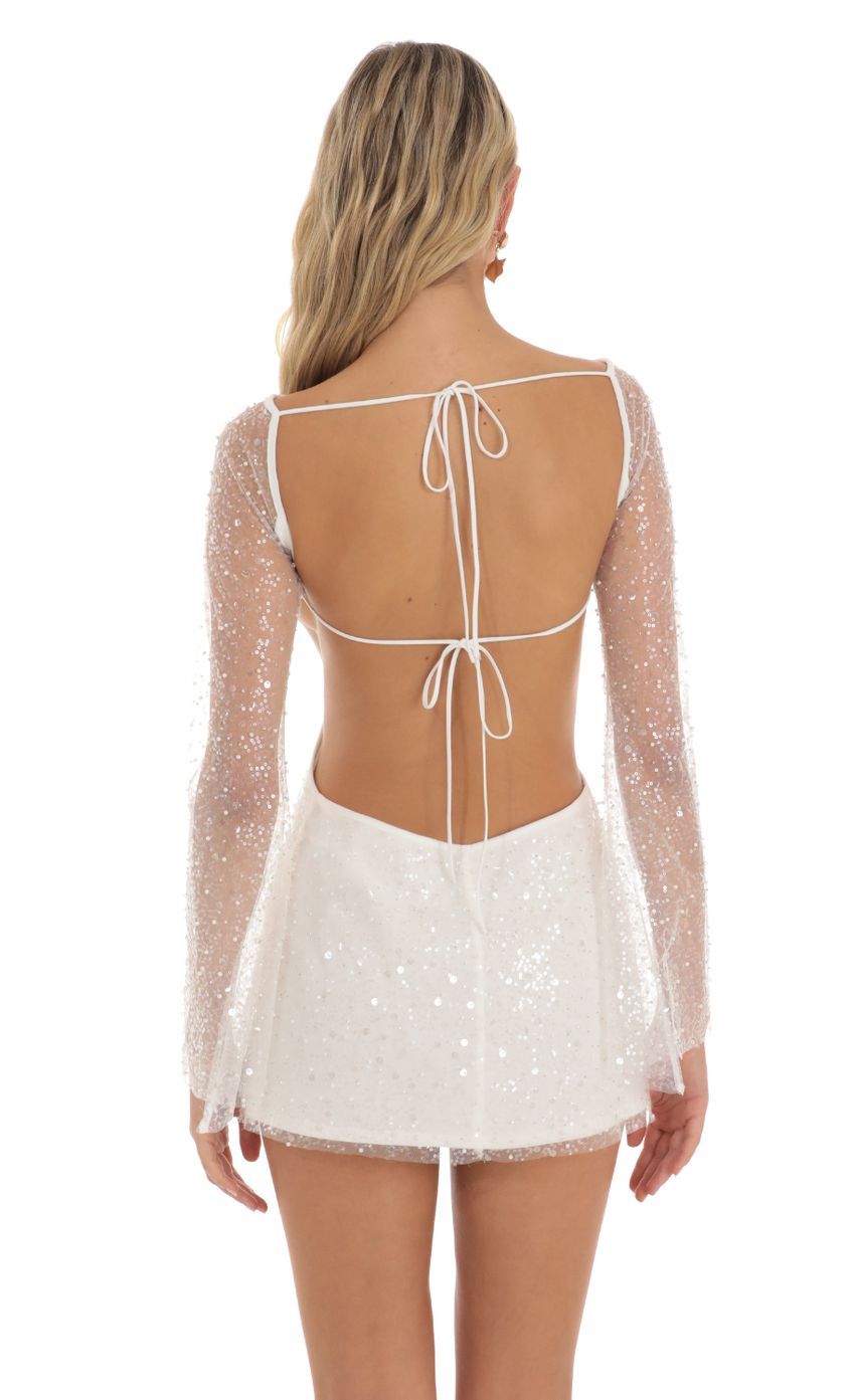 Sequin Long Sleeve Dress in White-Sunny Prom. All rights reserved.