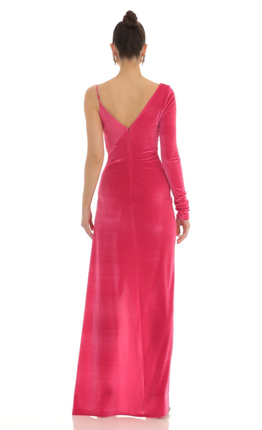 Tomia Asymmetrical Velvet Maxi Dress in Pink-Sunny Prom. All rights reserved.