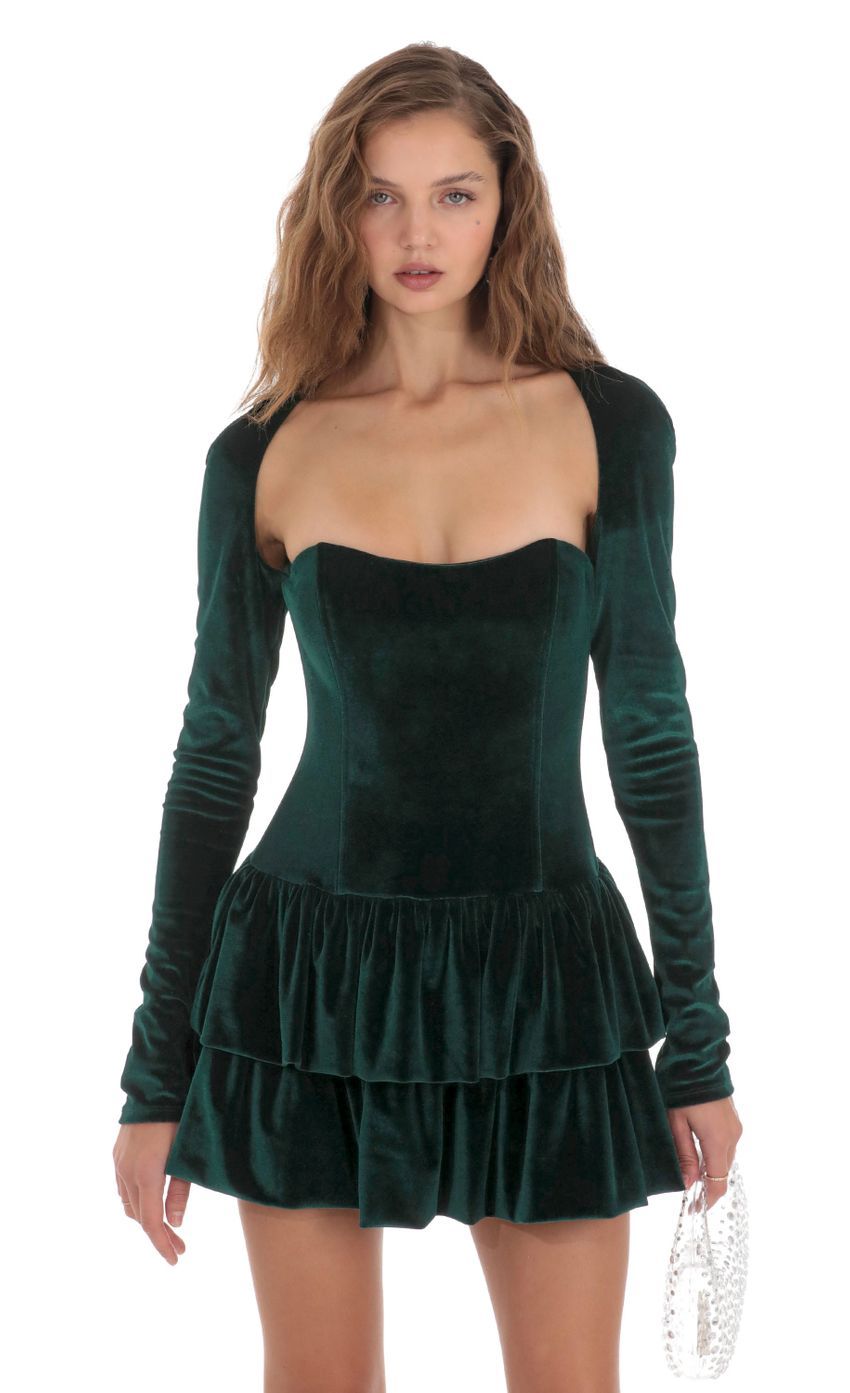 Velvet Corset Long Sleeve Dress in Green-Sunny Prom. All rights reserved.